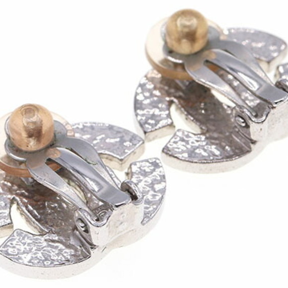 Chanel Earrings Coco Mark Silver Clear Metal Rhinestone 01P 2001 Model Ladies... - Picture 3 of 8